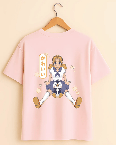 Kawaii Penguin Graphic T-Shirt - Baby Pink