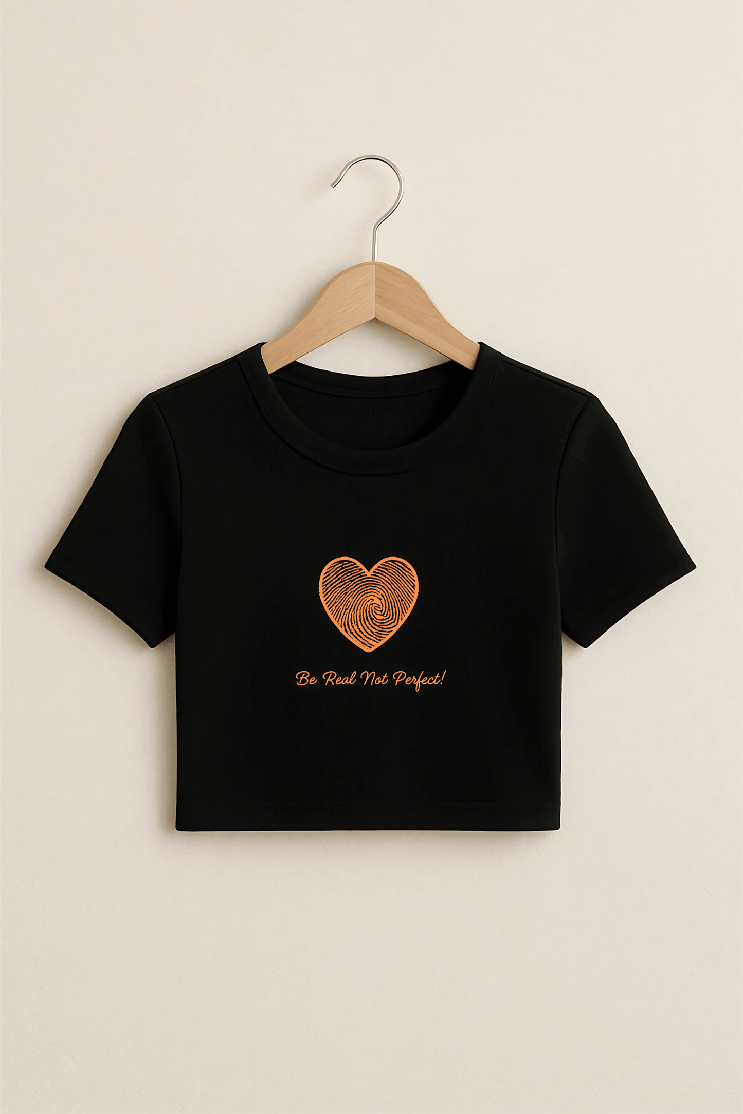 Authentic Vibe "Be Real Not Perfect" Fingerprint Heart Crop Top
