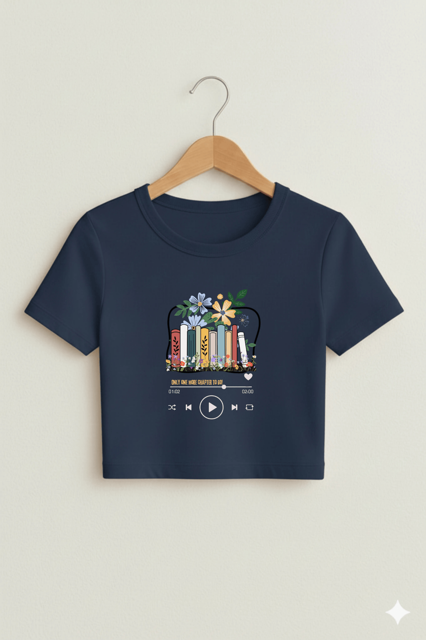 Book Lover's "Only One More Chapter" Music Player Crop Top