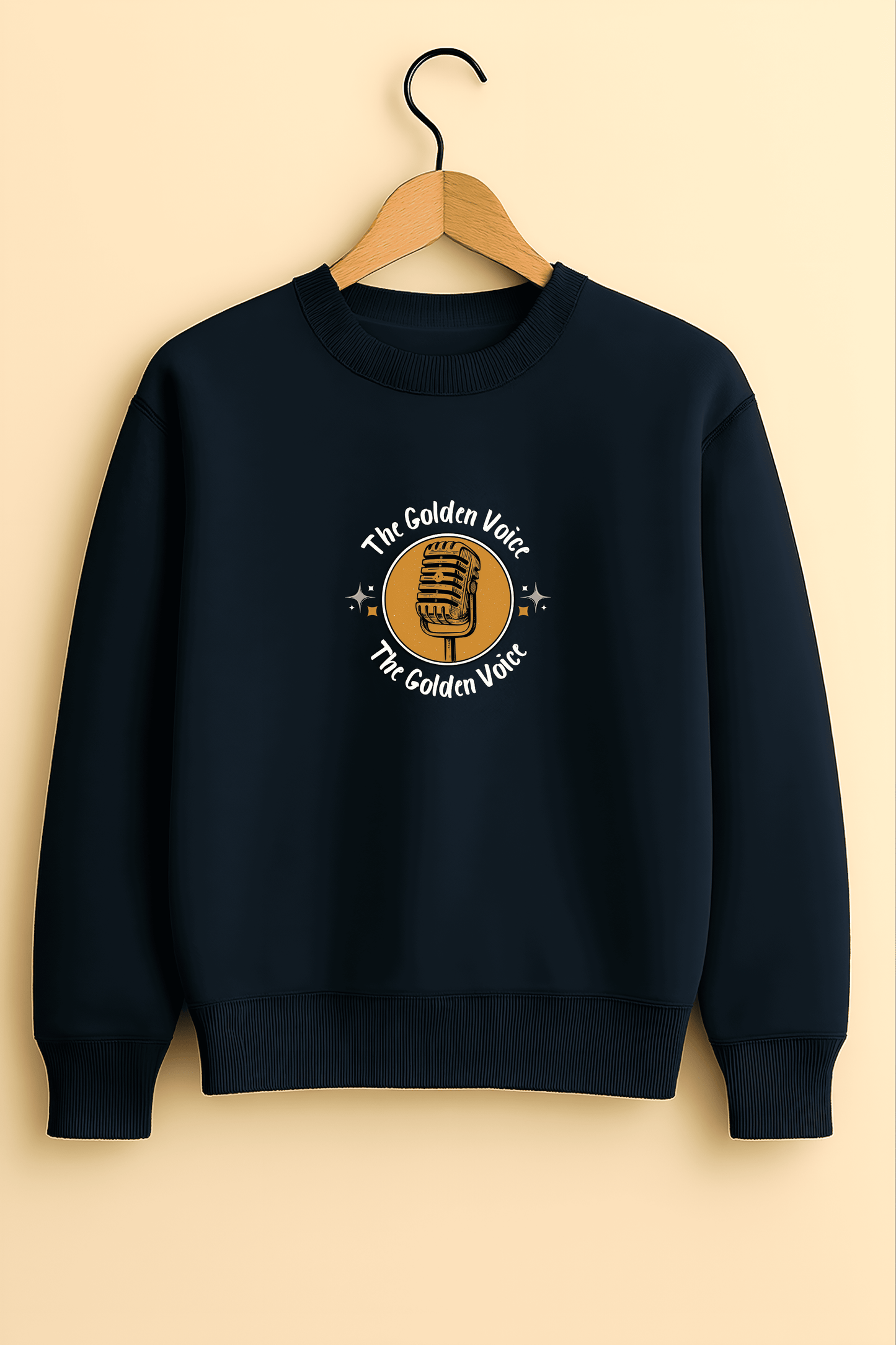 Navy Blue Oversized Sweatshirt – “The Golden Voice” Graphic Streetwear