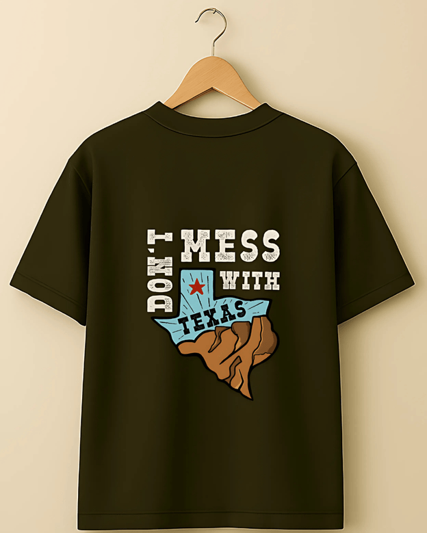 “Don’t Mess With Texas” Oversized T-Shirt – Olive Green