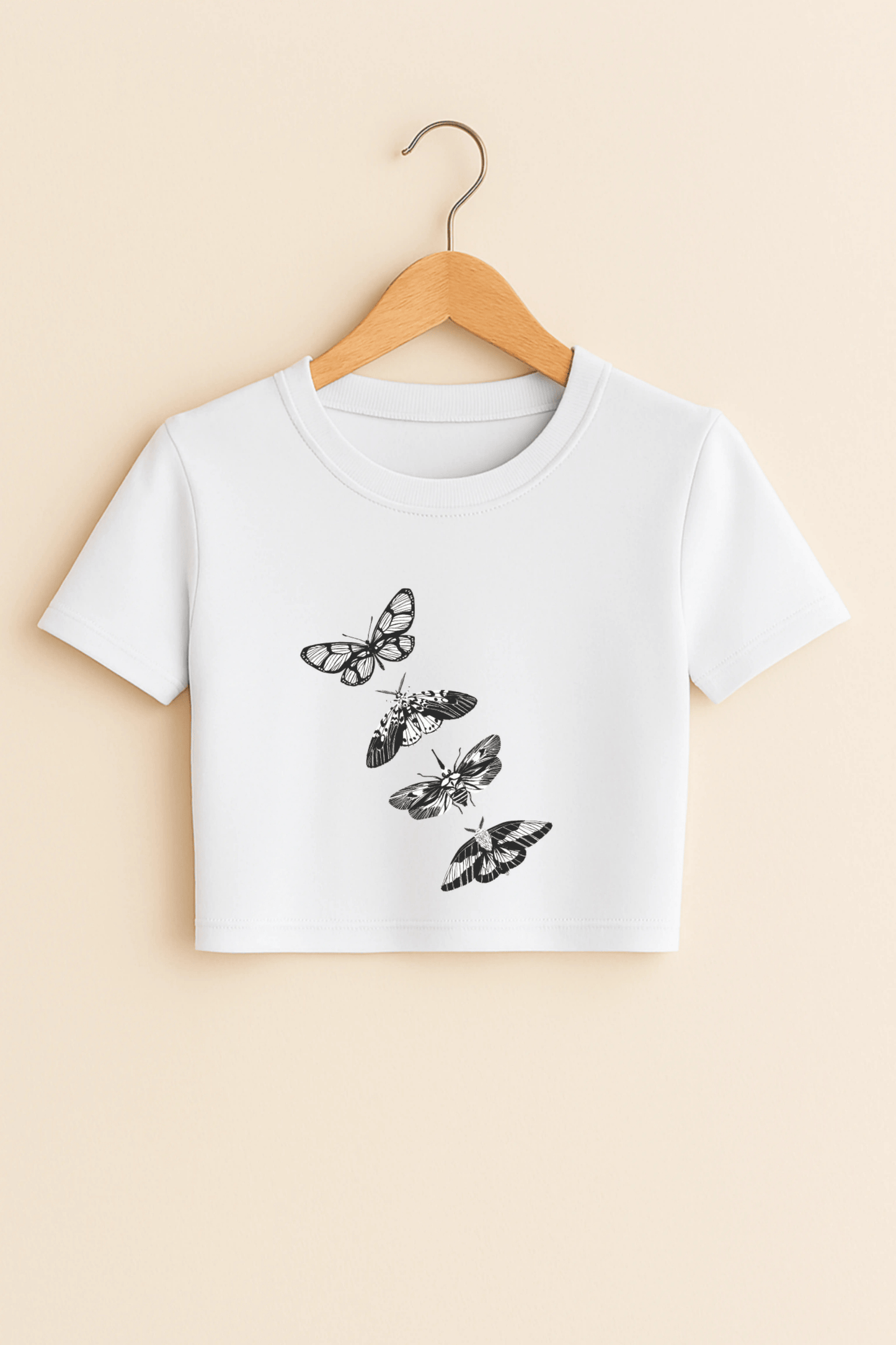 Vintage Moth Graphic Crop Top in White - The Vibed Vines