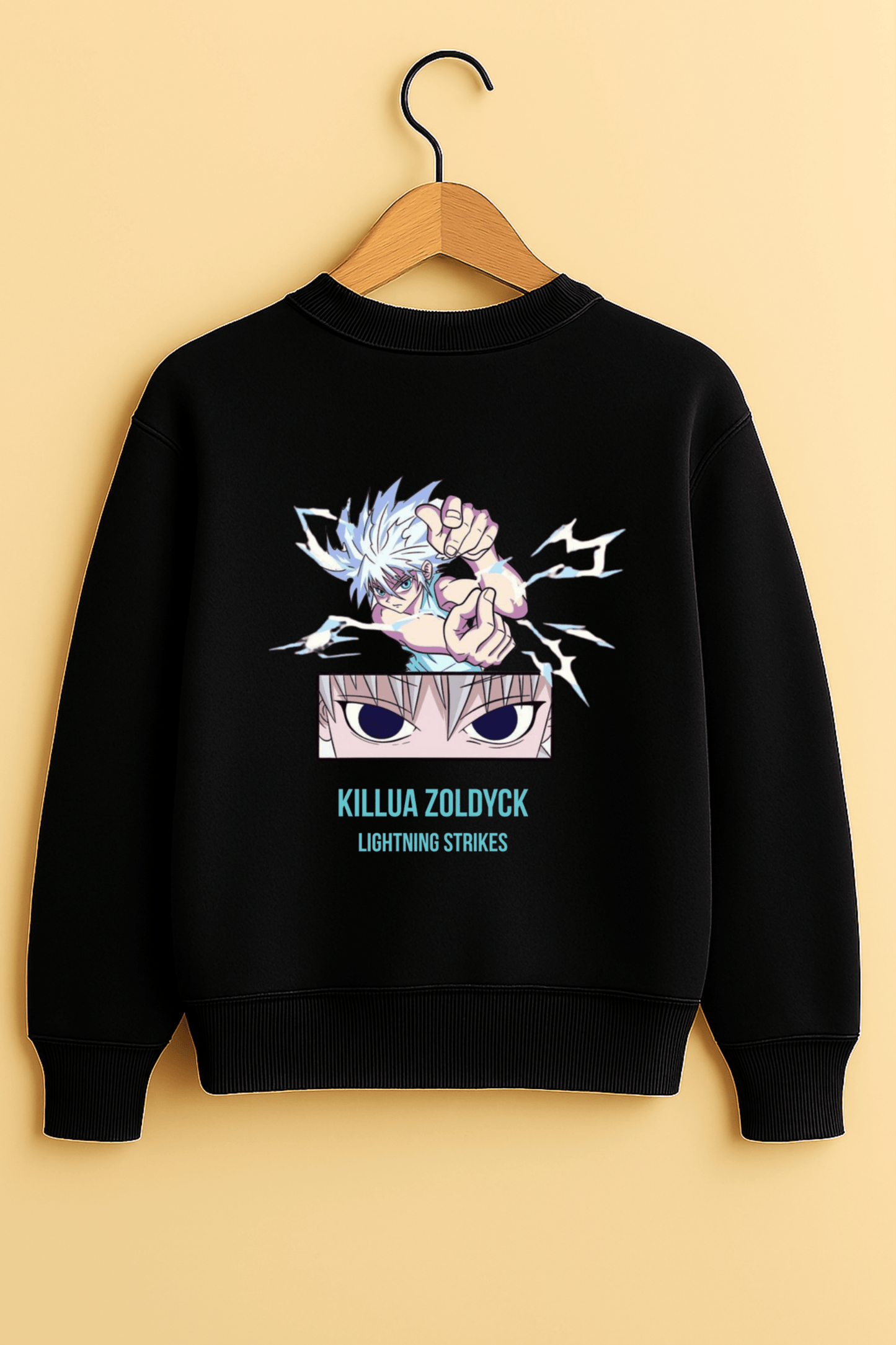 Black Oversized Killua Zoldyck “Lightning Strikes” Sweatshirt – Unisex Hunter x Hunter Streetwear