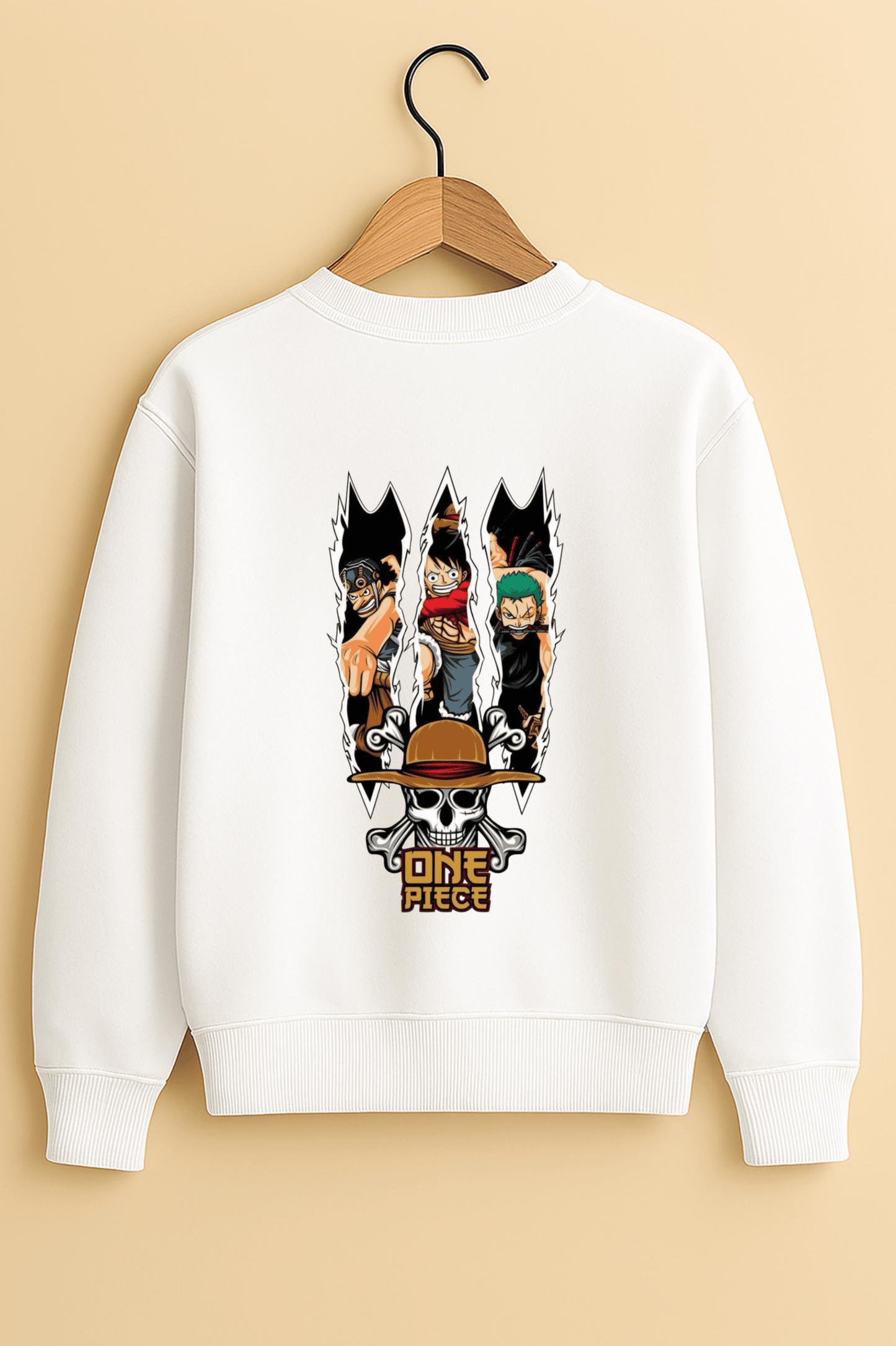 White Oversized One Piece Usopp, Luffy & Zoro Sweatshirt – Unisex Streetwear by Vibed Vines