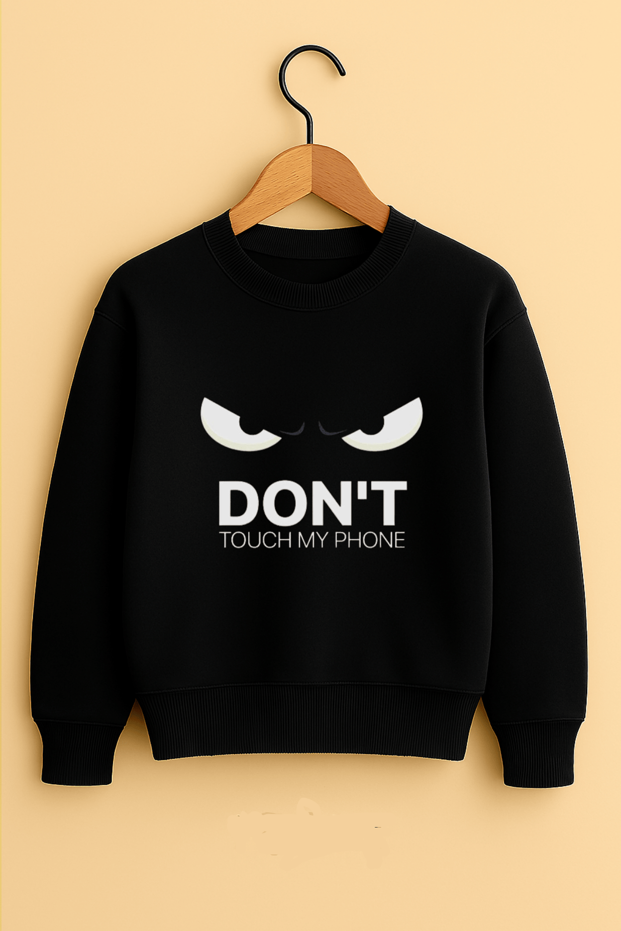 Black Oversized “DON’T TOUCH MY PHONE” Angry Eyes Sweatshirt – Unisex Streetwear by Vibed Vines