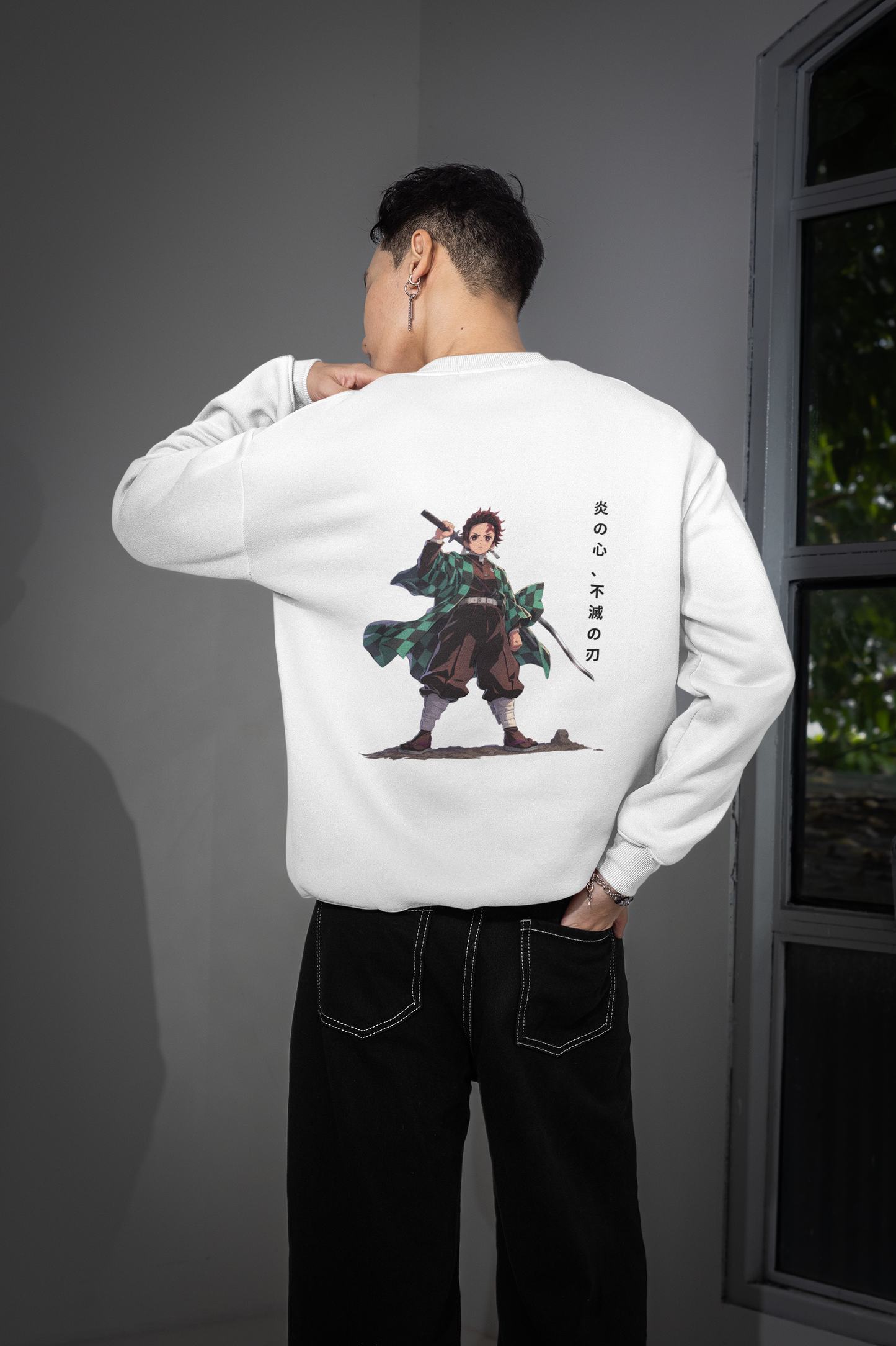 White Oversized Tanjiro Kamado “Demon Slayer” Sweatshirt – Unisex Streetwear by Vibed Vines