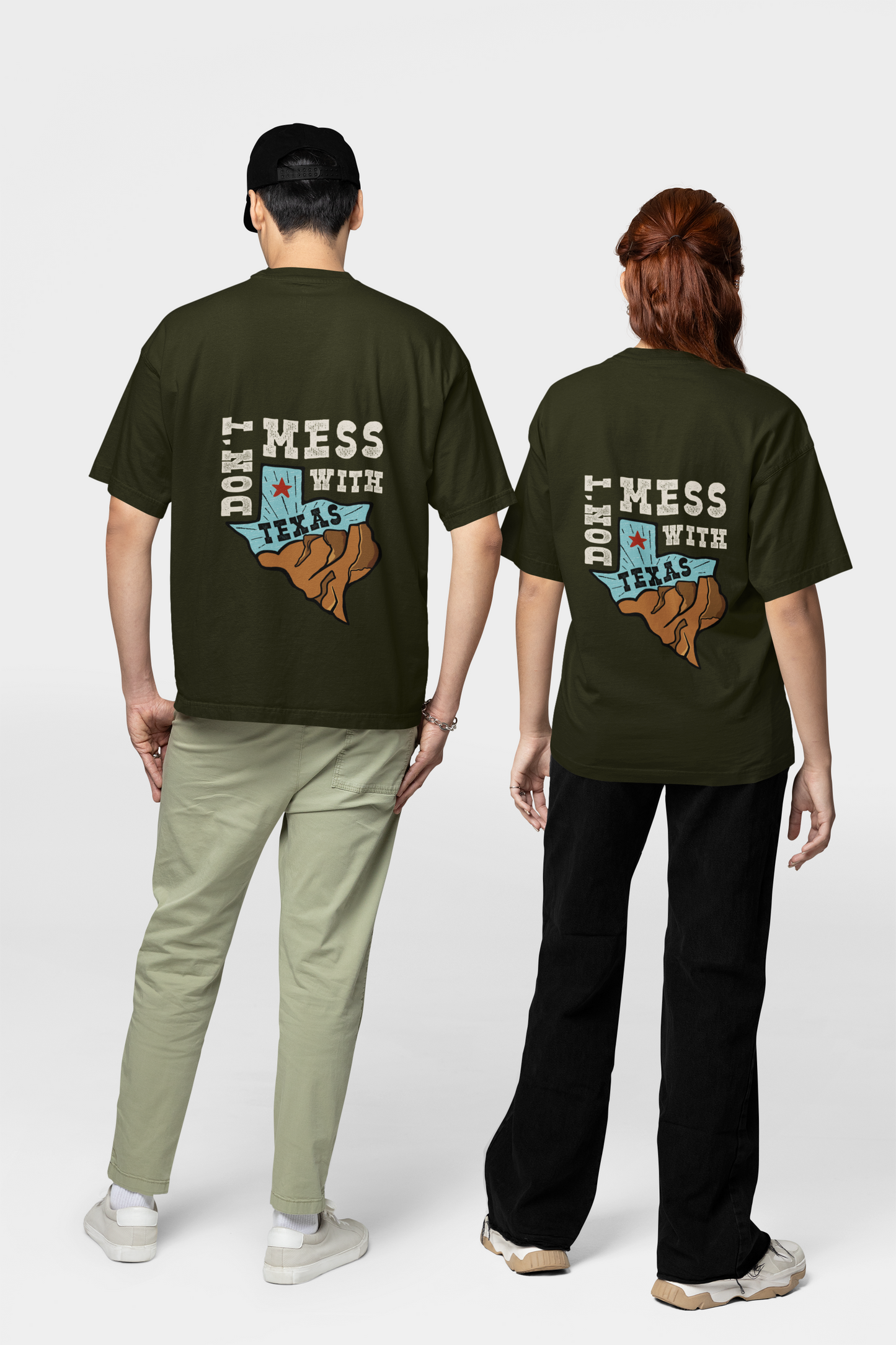 “Don’t Mess With Texas” Oversized T-Shirt – Olive Green