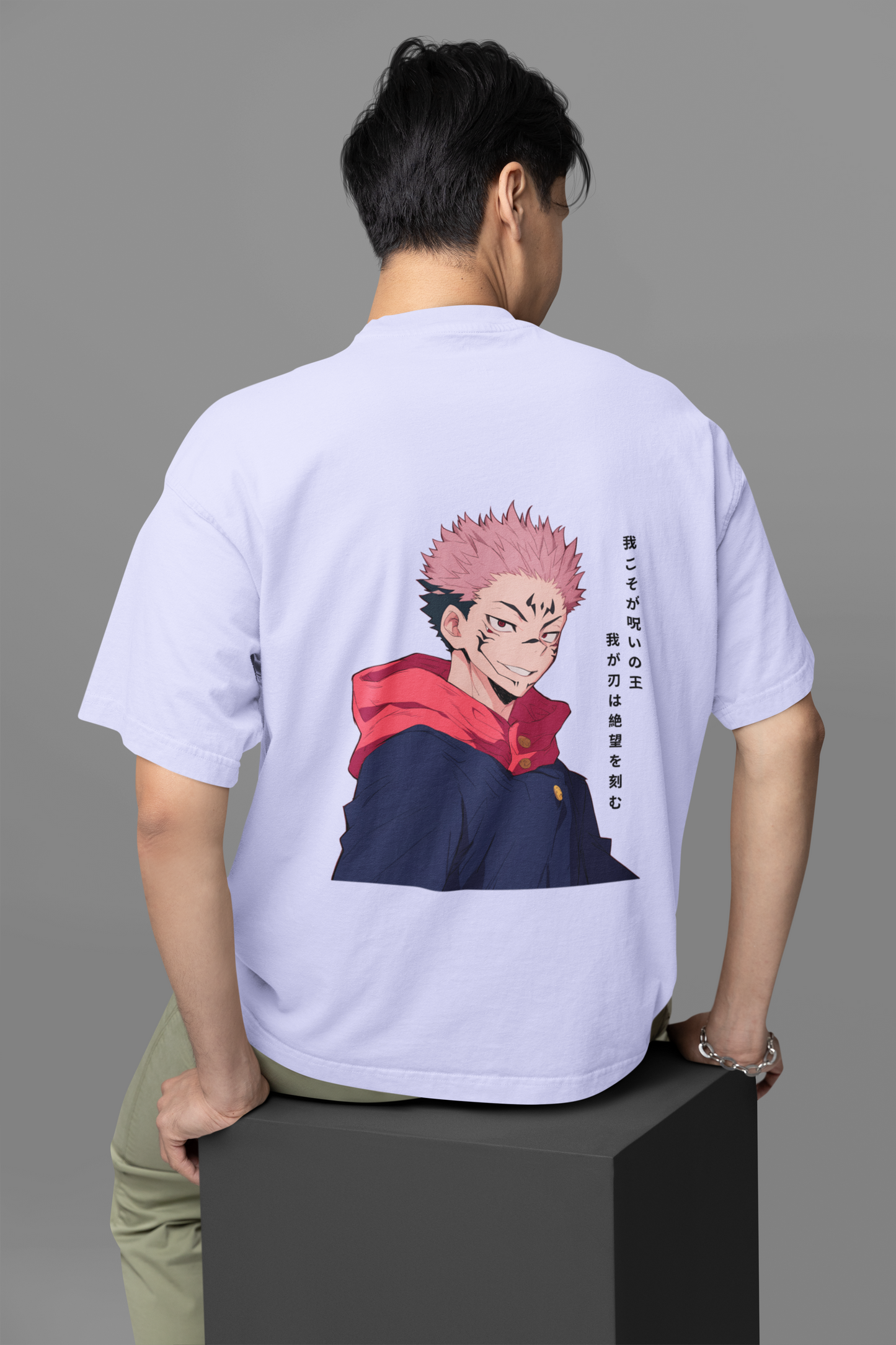 Lavender Blue Oversized Ryomen Sukuna T-Shirt