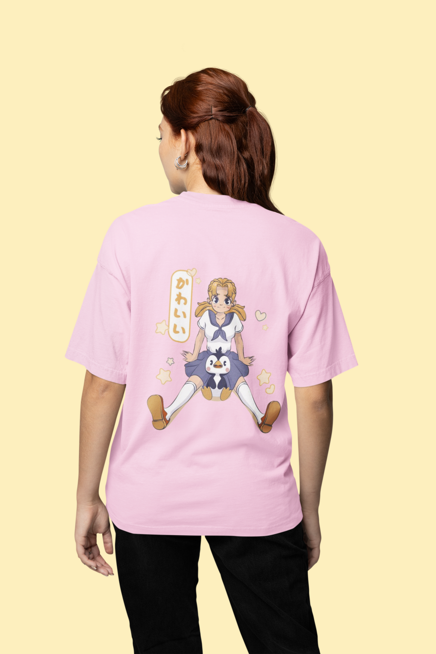 Kawaii Penguin Graphic T-Shirt - Baby Pink