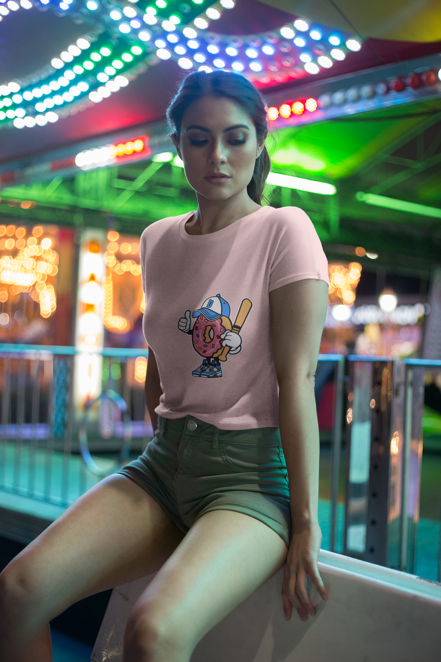 Donut Slugger Crop Top – Light Pink