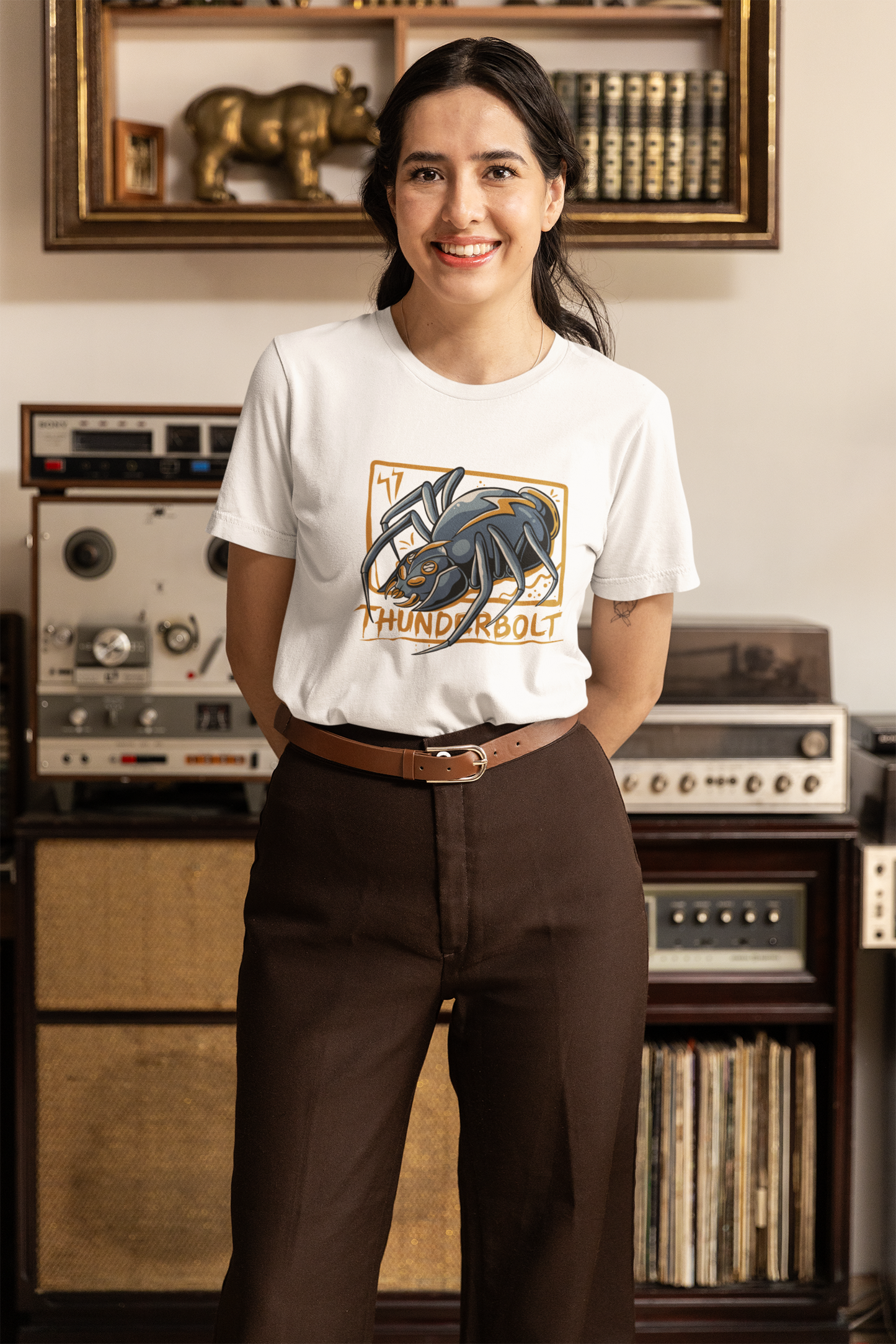 “Thunderbolt Spider” White Tee – Unisex Shockwave Streetwear