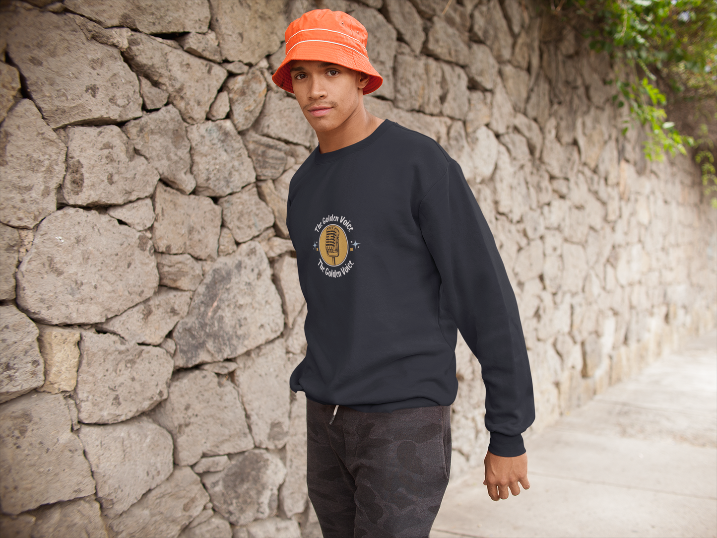 Navy Blue Oversized Sweatshirt – “The Golden Voice” Graphic Streetwear