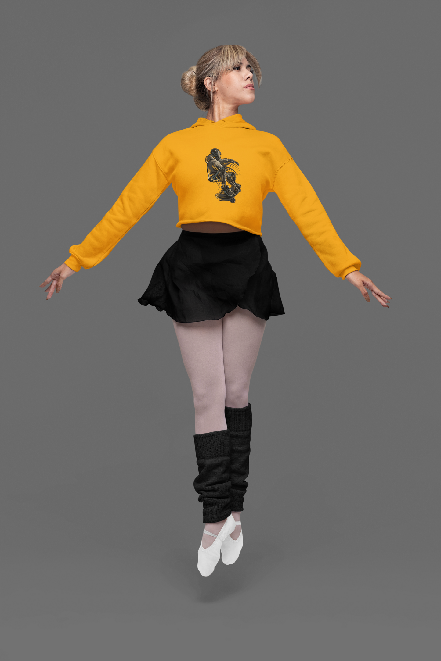 “Mecha Kickflip” Cropped Hoodie – Mustard Yellow
