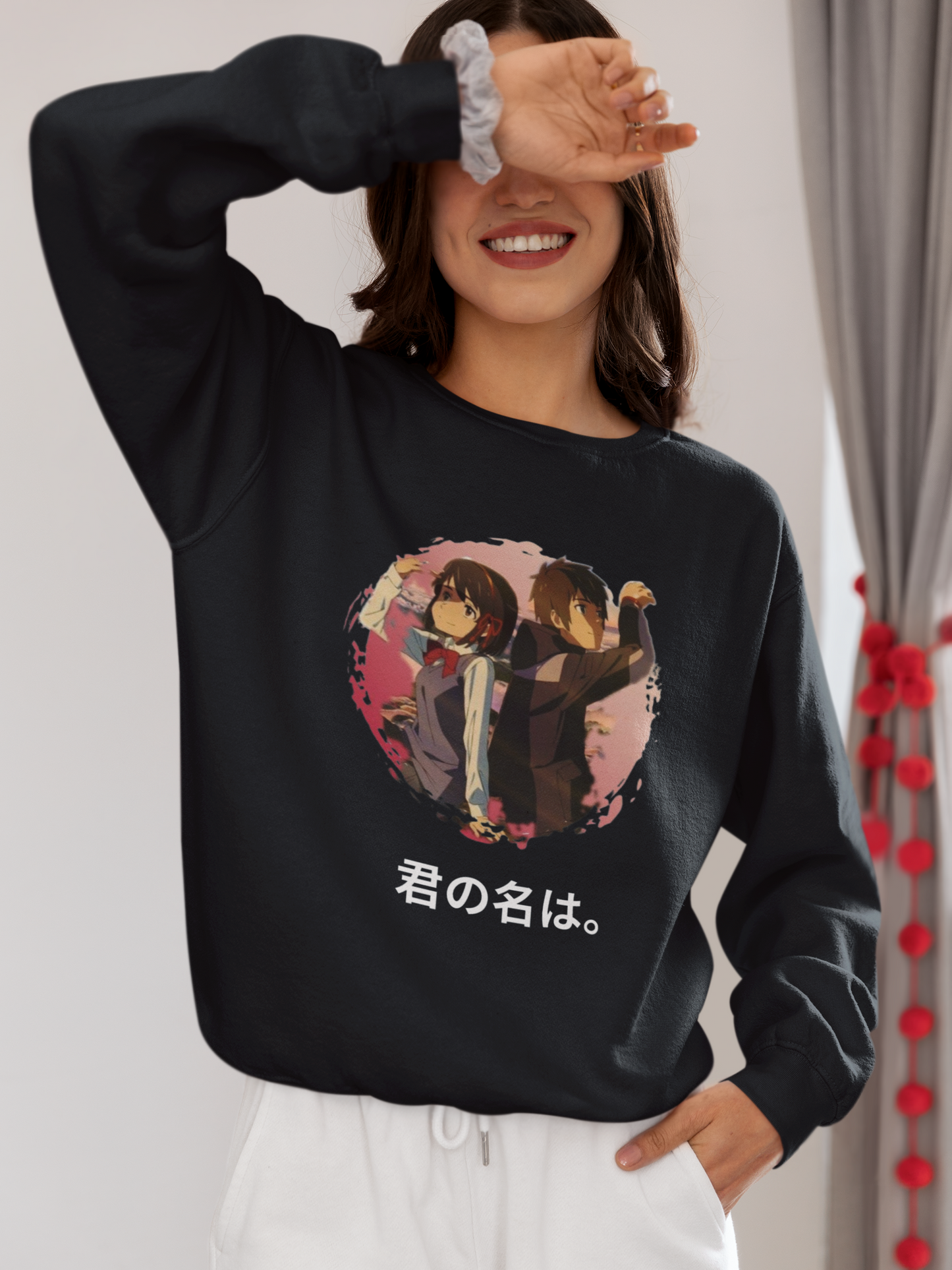 Navy Blue Oversized “Your Name” Anime Sweatshirt – Unisex Streetwear by Vibed Vines