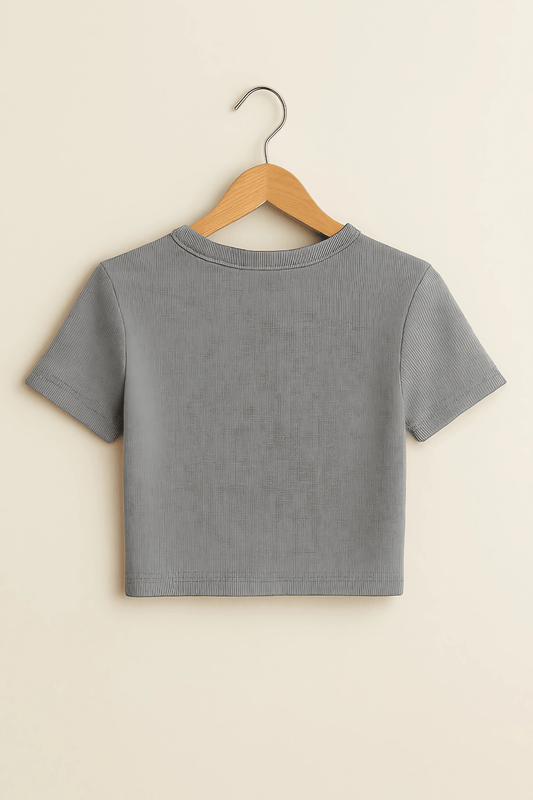 “Butterfly Drift” Crop Top – Grey Melange Edition
