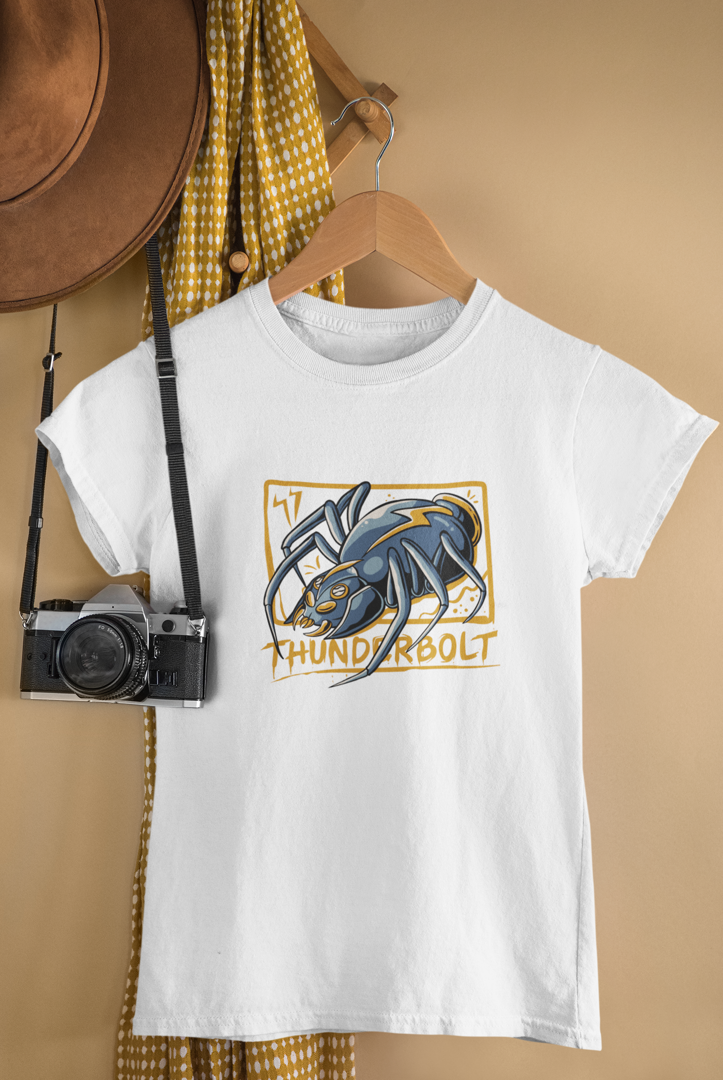 “Thunderbolt Spider” White Tee – Unisex Shockwave Streetwear