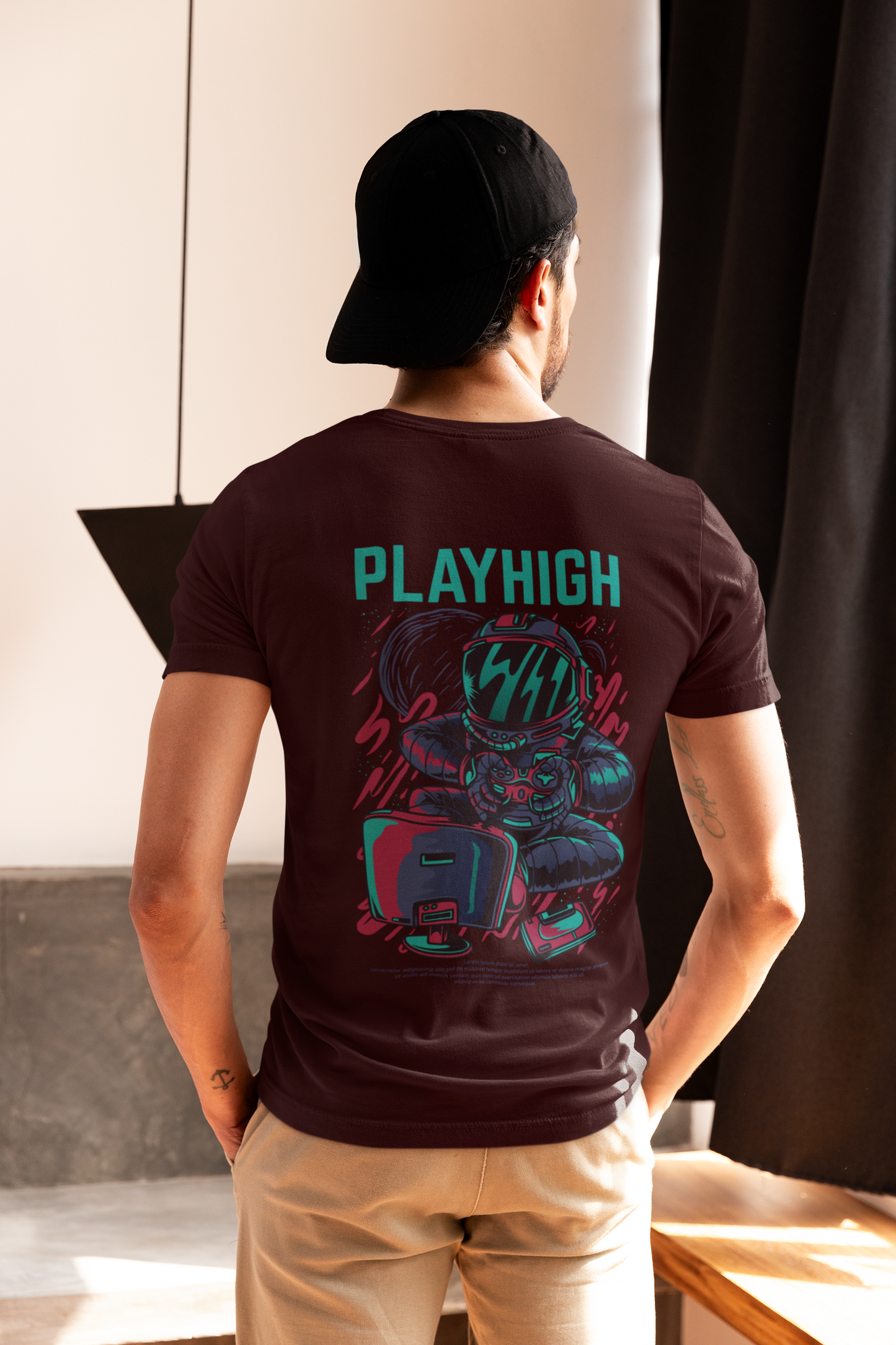 “Play High” Maroon Tee – Retro Rage, Back Printed