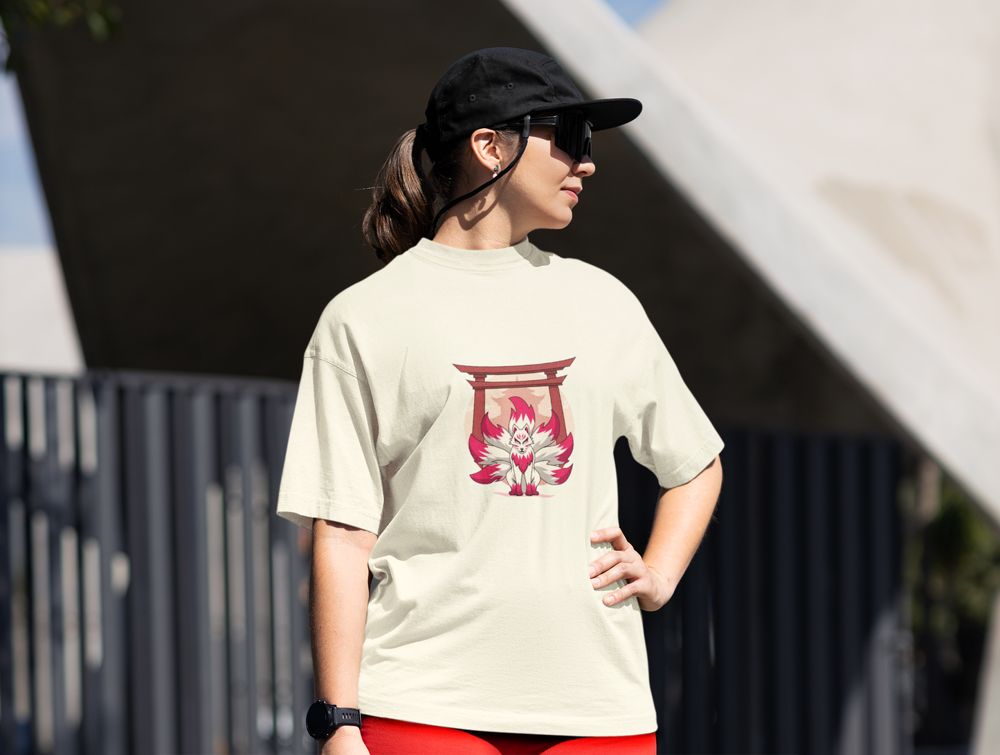 Kitsune Spirit Oversized Graphic T-Shirt - Off White