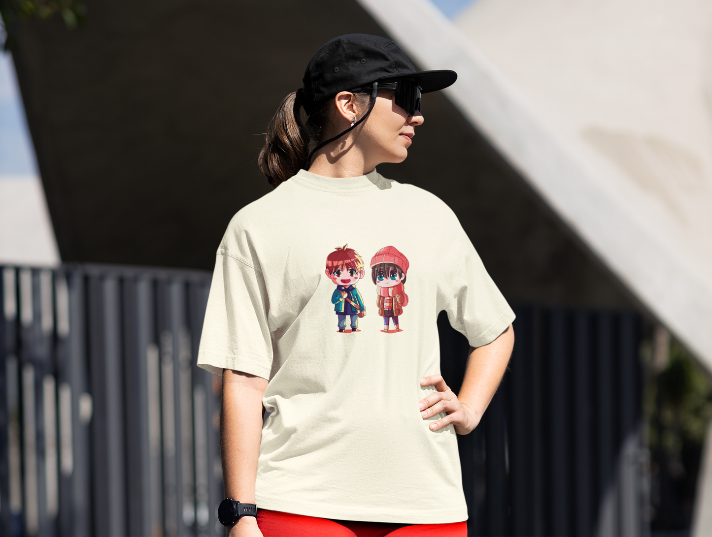 Chibi Friends Graphic Oversized T-Shirt - Off White