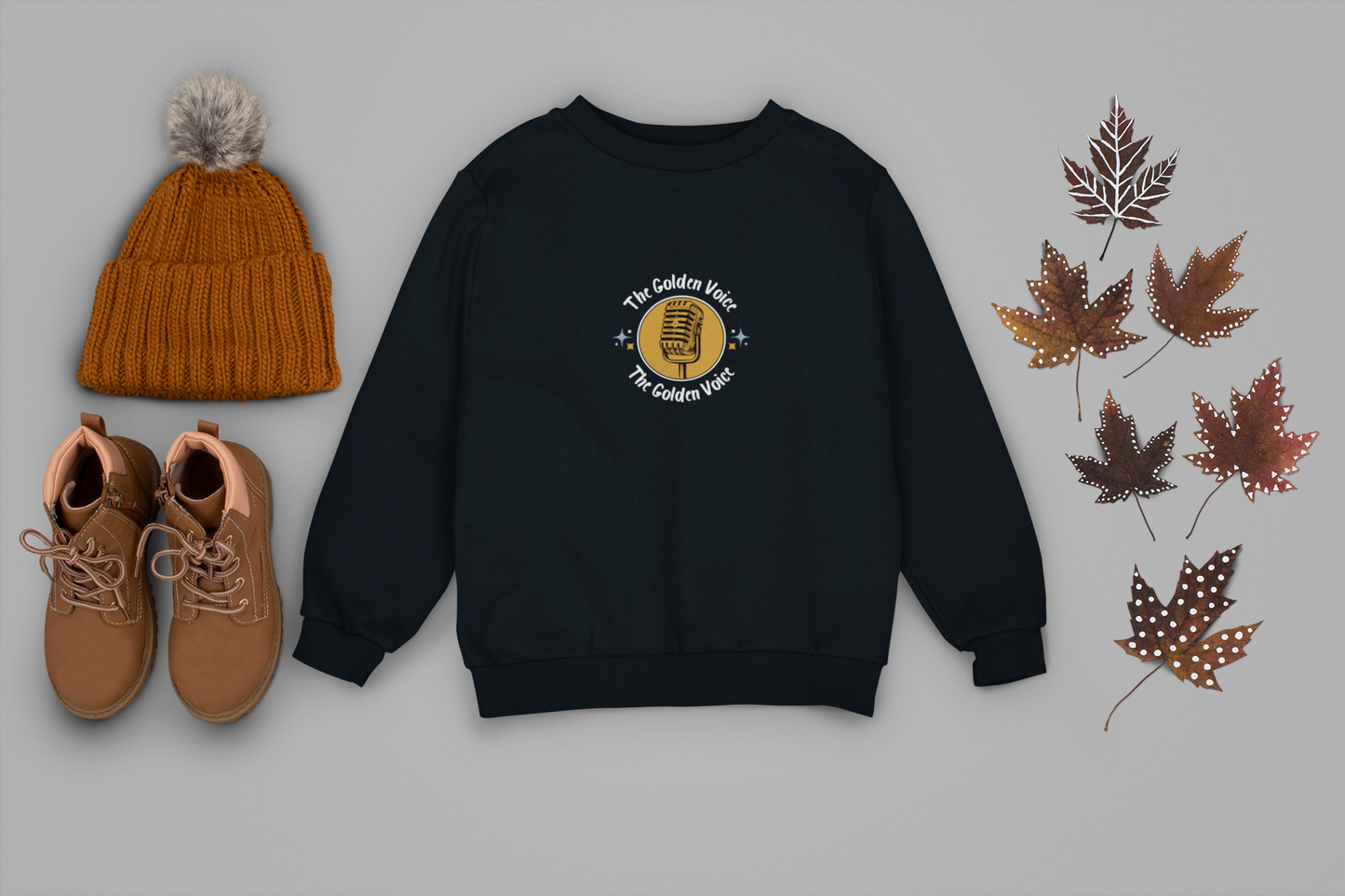 Navy Blue Oversized Sweatshirt – “The Golden Voice” Graphic Streetwear