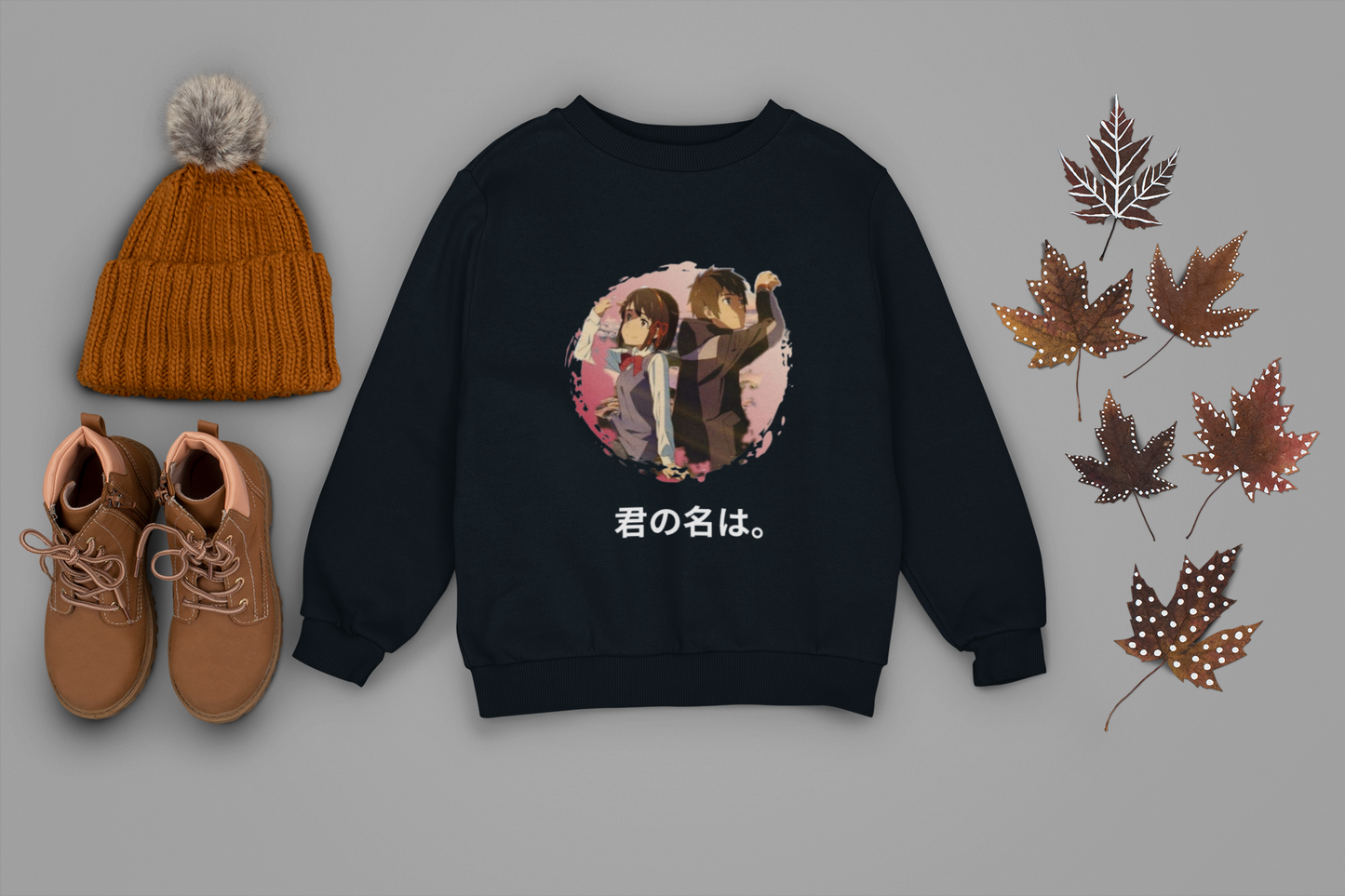 Navy Blue Oversized “Your Name” Anime Sweatshirt – Unisex Streetwear by Vibed Vines