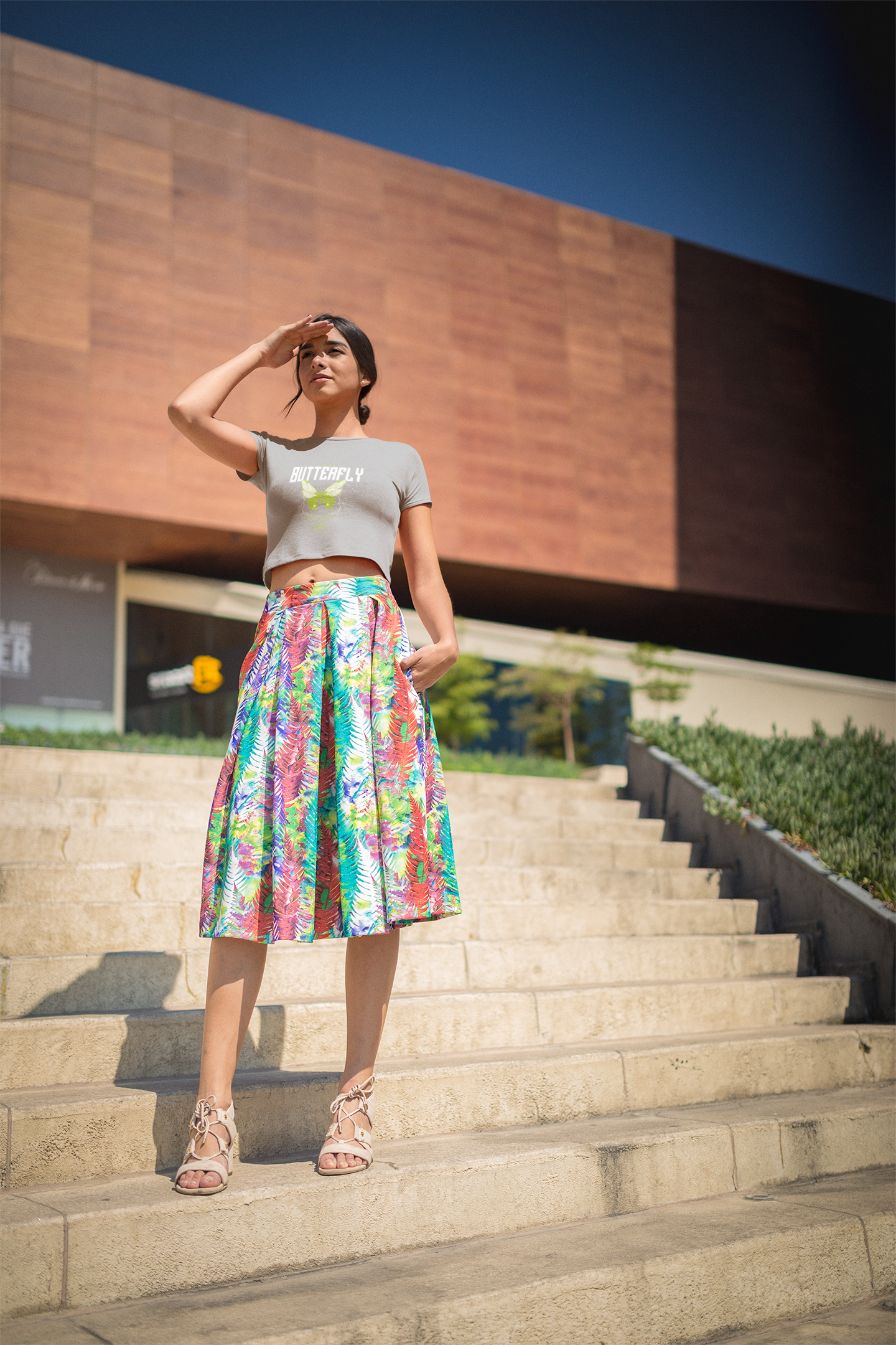 “Butterfly Drift” Crop Top – Grey Melange Edition