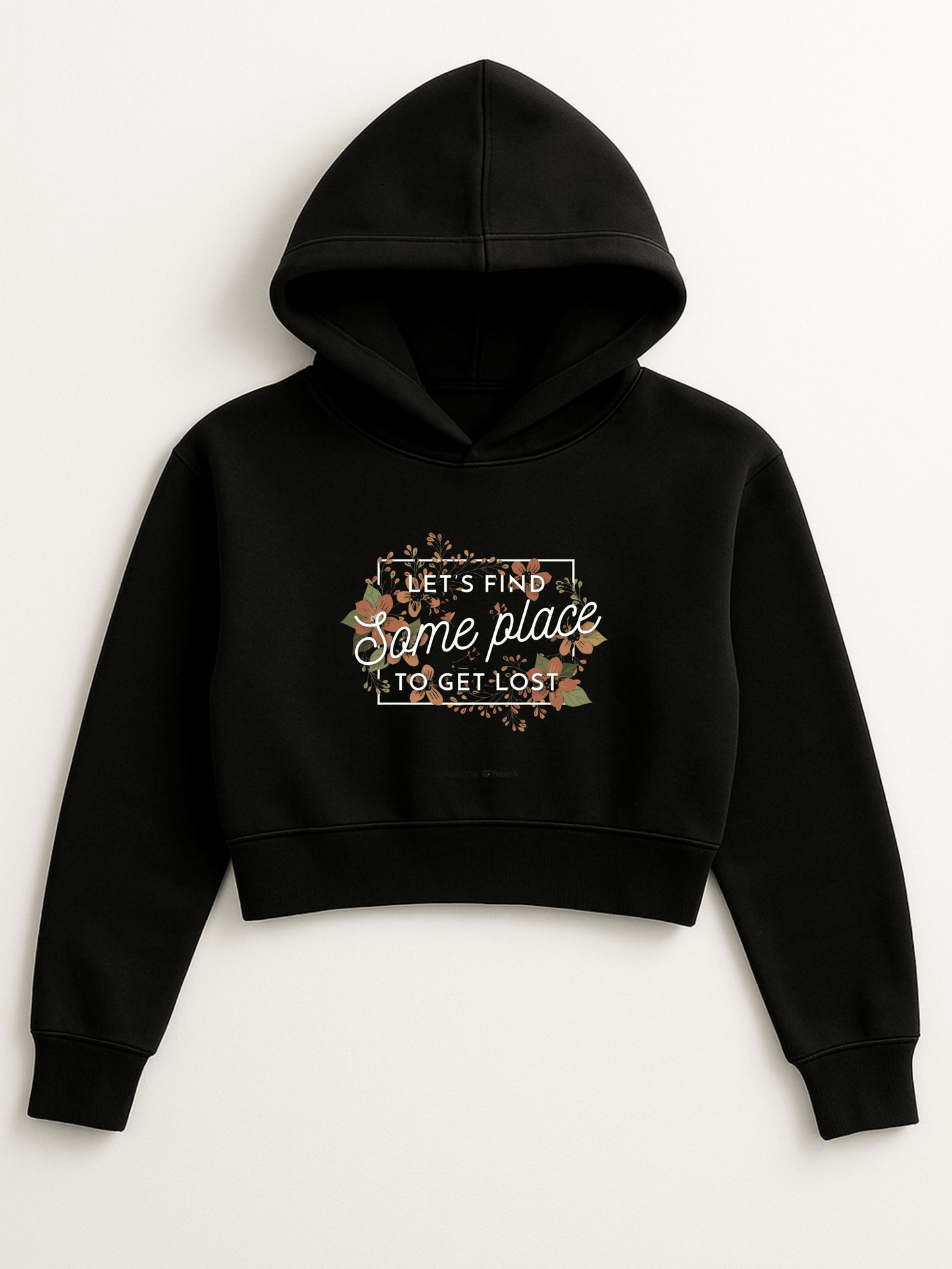 “Some Place to Get Lost” Cropped Hoodie - Black