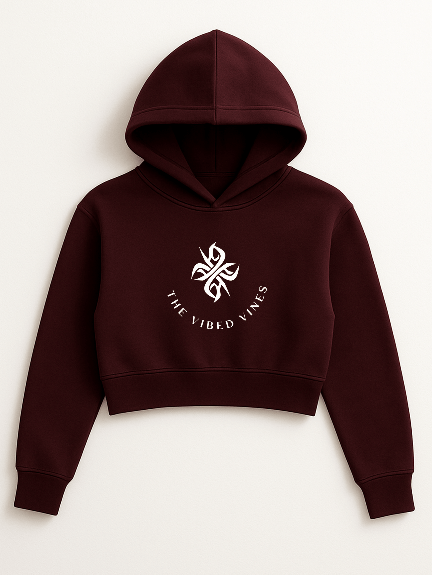 The Vibed Vines Tribal Logo Cropped Hoodie – Maroon