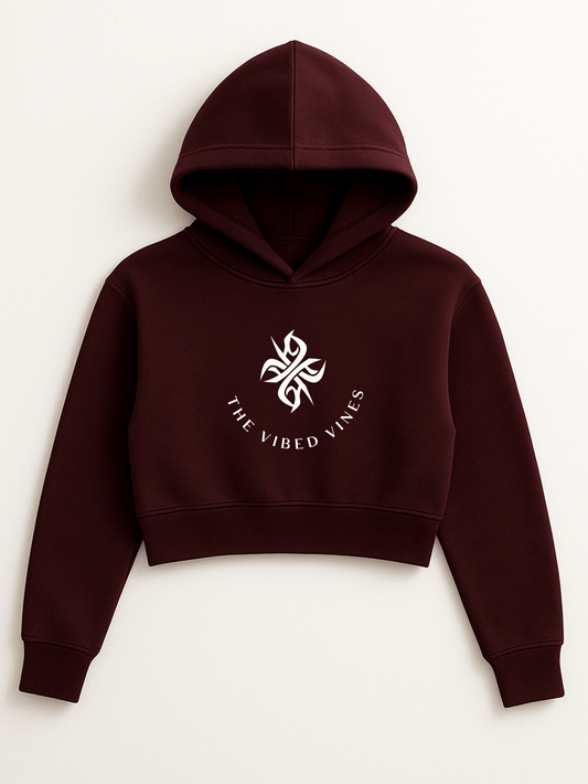 The Vibed Vines Tribal Logo Cropped Hoodie – Maroon