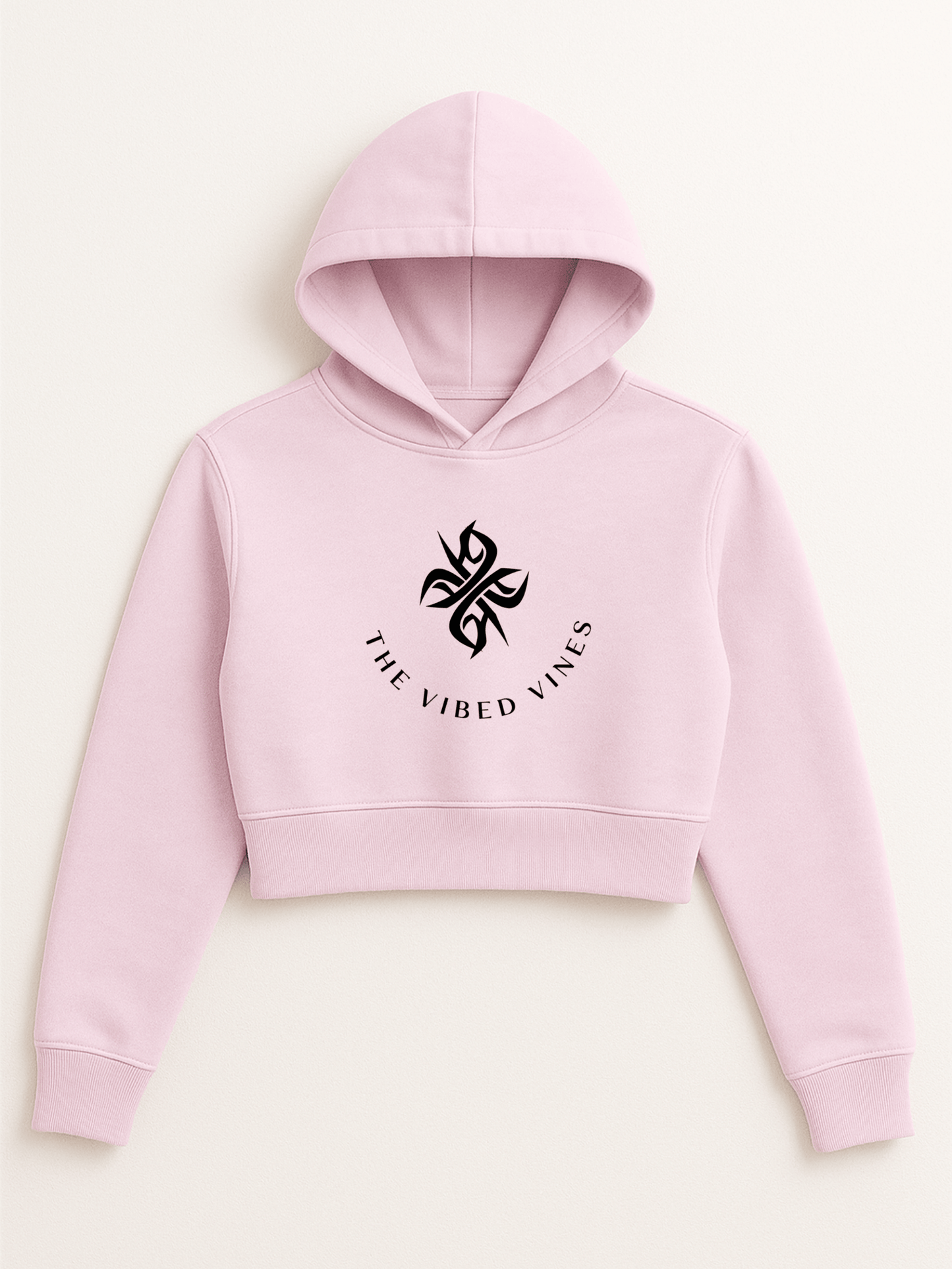 The Vibed Vines Tribal Logo Cropped Hoodie – Light Pink