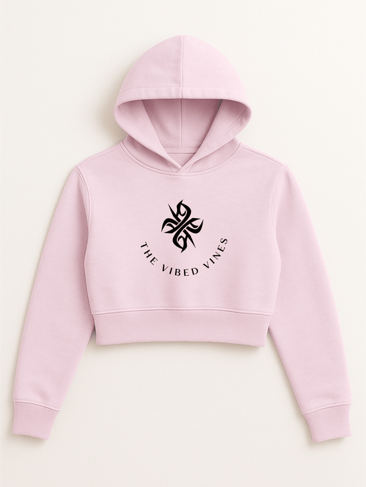 The Vibed Vines Tribal Logo Cropped Hoodie – Light Pink