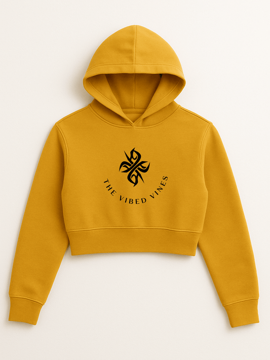 The Vibed Vines Tribal Logo Cropped Hoodie – Mustard Yellow
