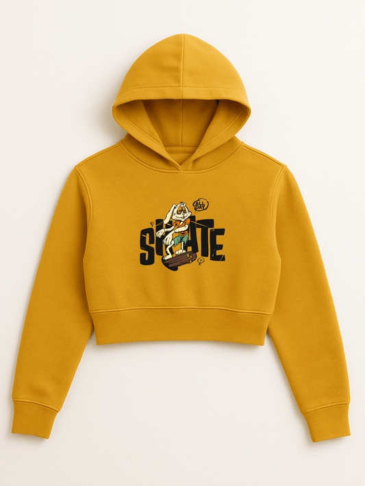 “Skate All Day” Cropped Hoodie – Mustard Yellow