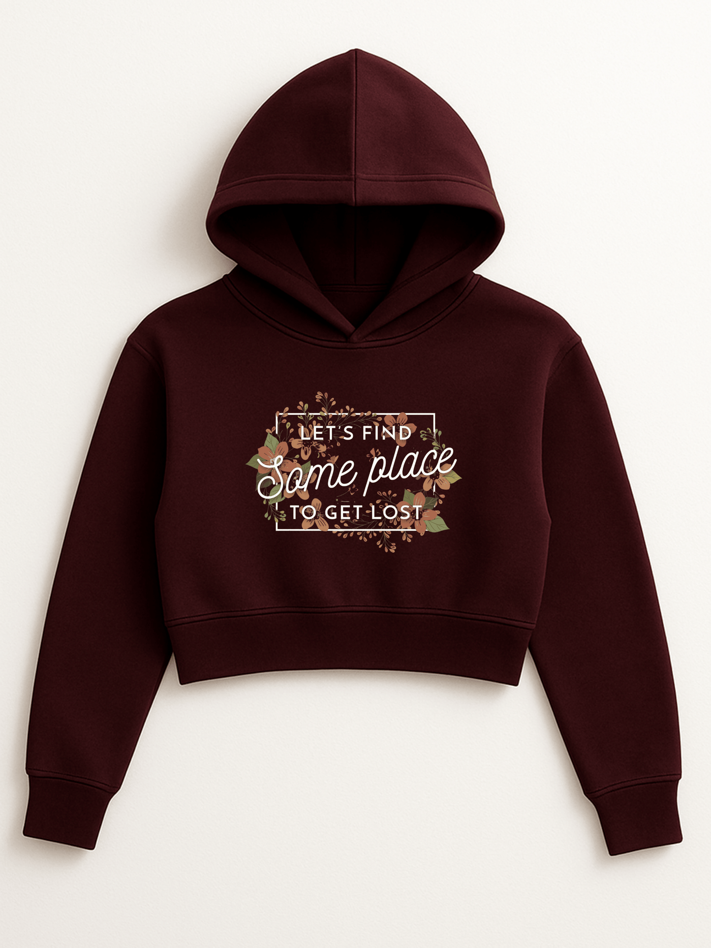 “Some Place to Get Lost” Cropped Hoodie - Maroon