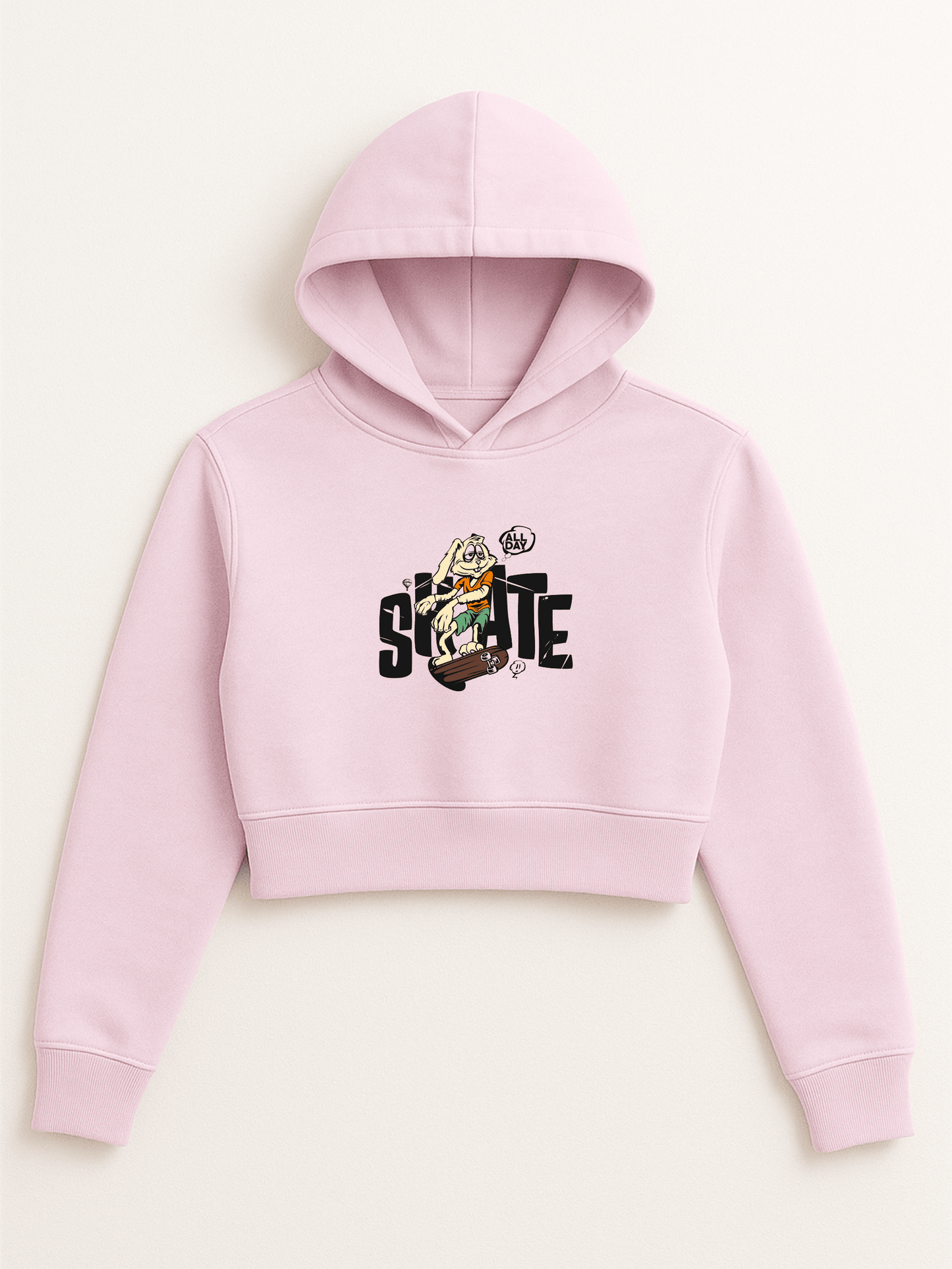 “Skate All Day” Cropped Hoodie – Pink