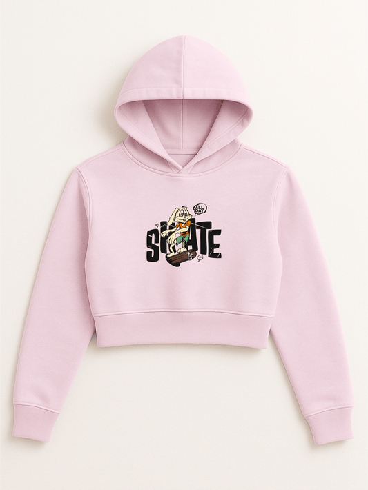 “Skate All Day” Cropped Hoodie – Pink