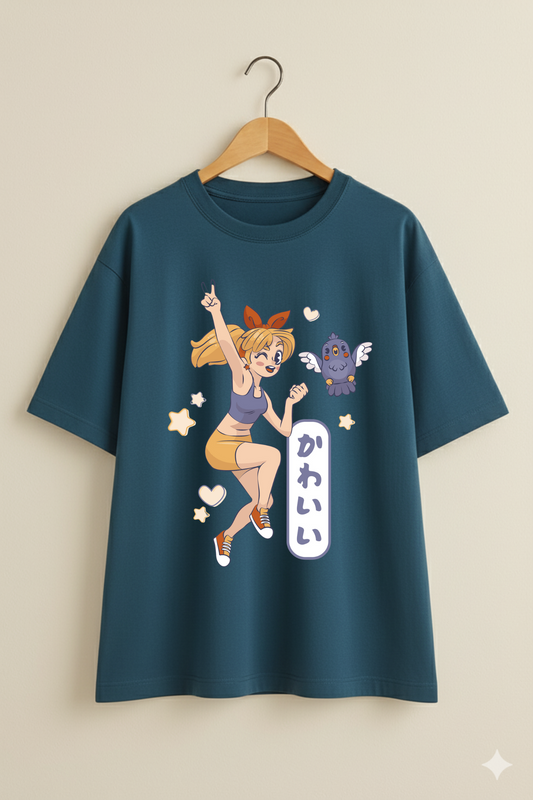 Anime Adventures Graphic Oversized T-Shirt - Petrol Blue
