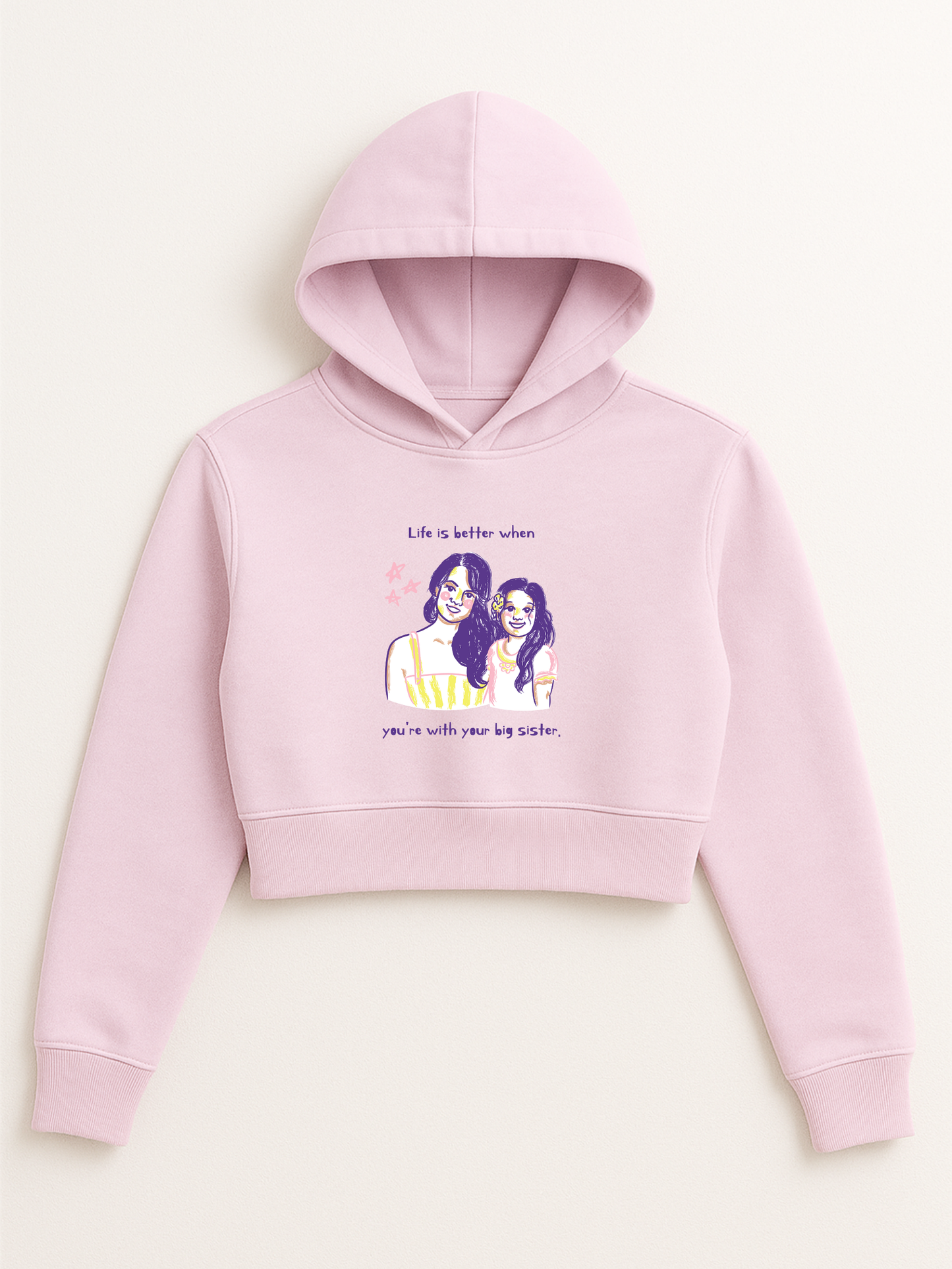 “Life Is Better With Your Big Sister” Cropped Hoodie – Light Pink
