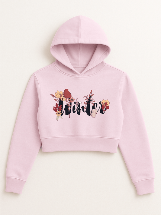“Winter” Floral Cropped Hoodie – Light Pink
