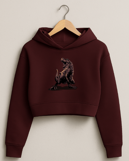 “Jurassic Pulse” Cropped Hoodie – Maroon Edition