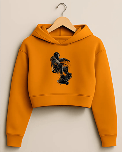 “Mecha Kickflip” Cropped Hoodie – Mustard Yellow