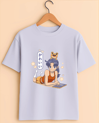 Lavender Blue Oversized Kawaii Anime T-Shirt