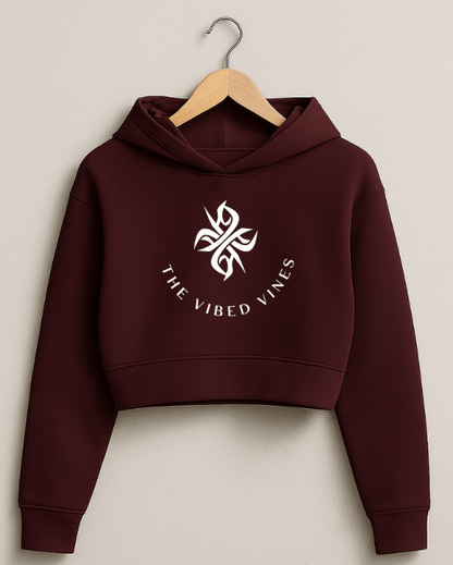 “The Vibed Vines” Cropped Hoodie – Maroon Edition