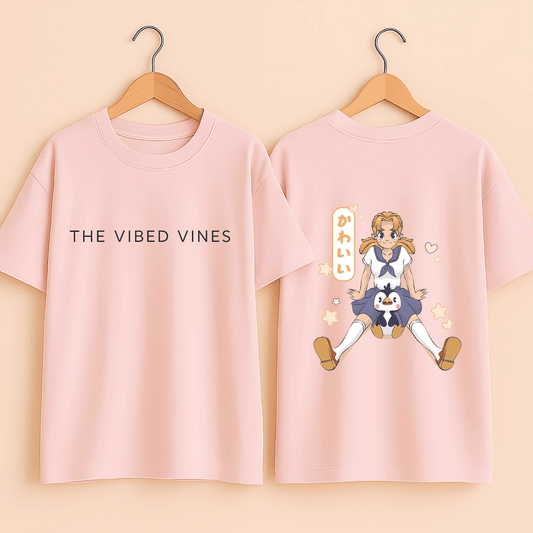 Kawaii Penguin Graphic T-Shirt - Baby Pink