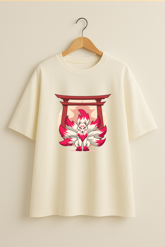 Kitsune Spirit Oversized Graphic T-Shirt - Off White