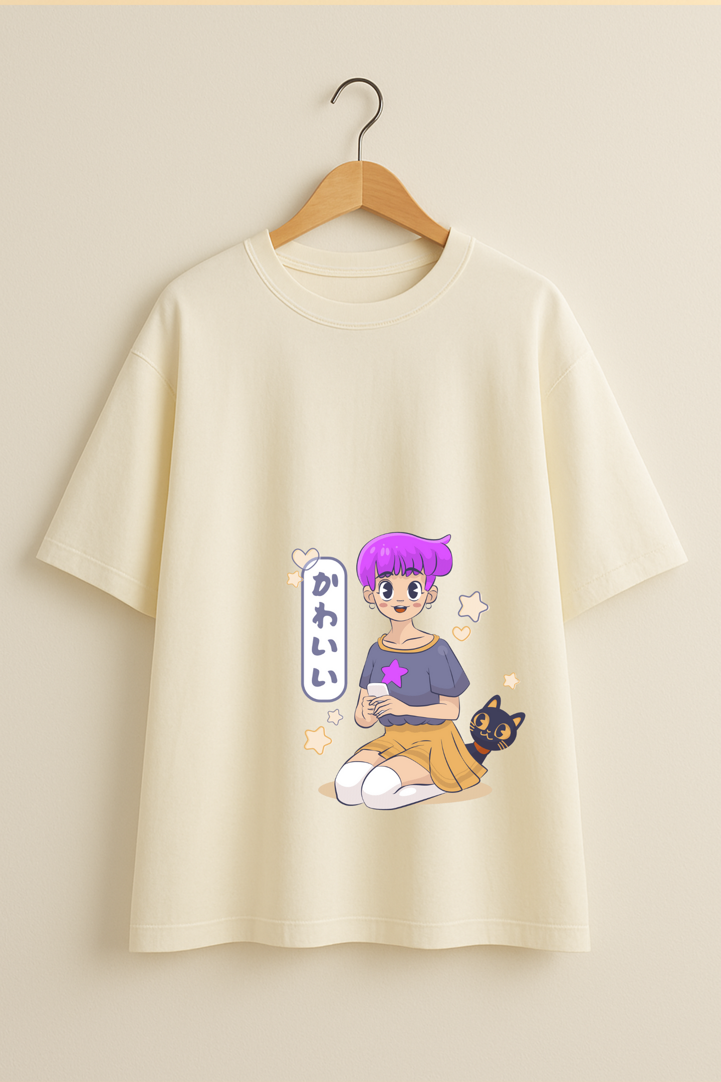 Kawaii Vibes Graphic Oversized T-Shirt - Off White