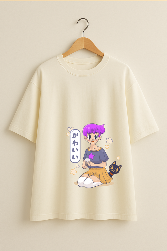 Kawaii Vibes Graphic Oversized T-Shirt - Off White
