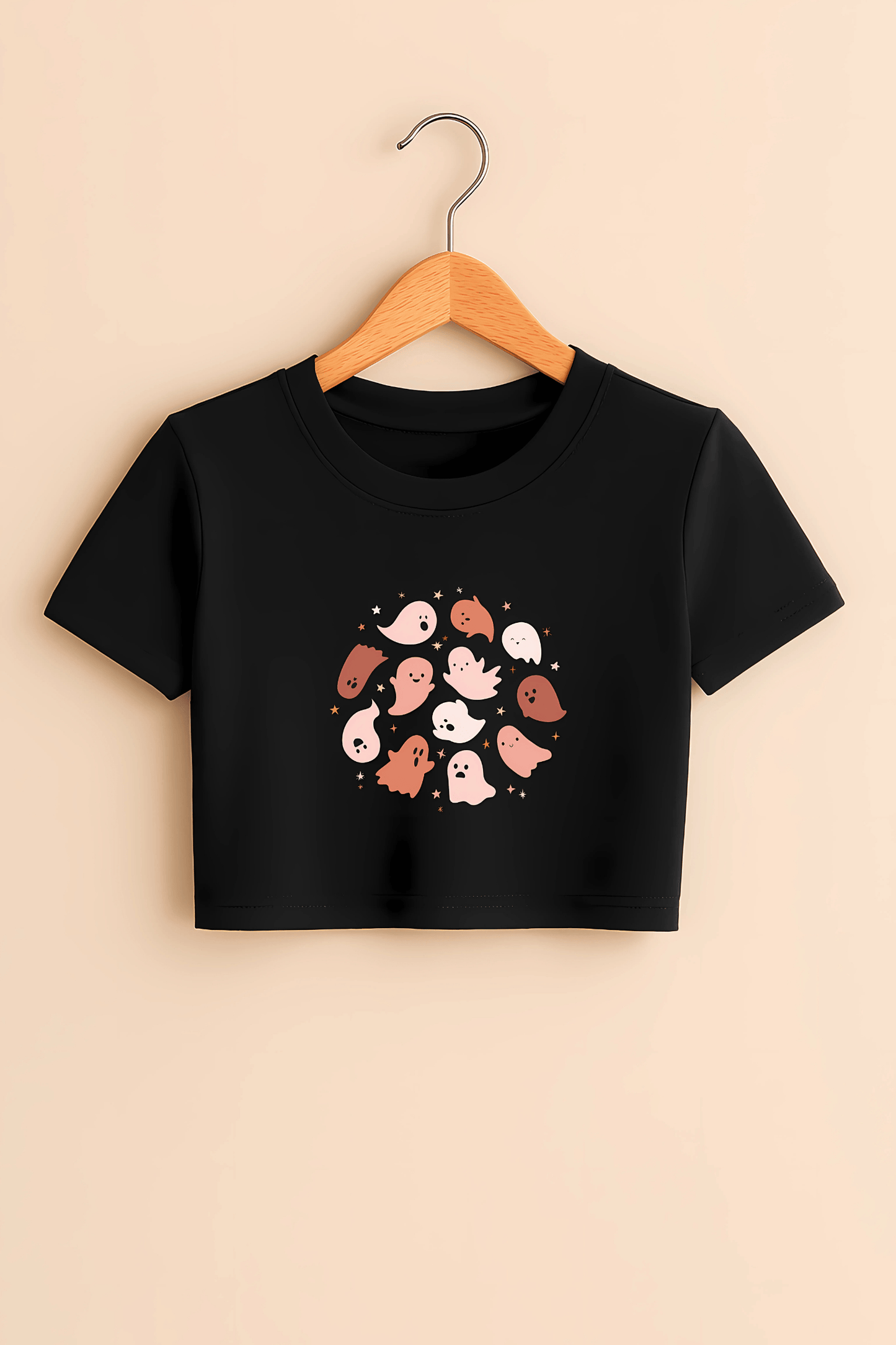 "Spooky Ghosts" Crop Top in Black - The Vibed Vines