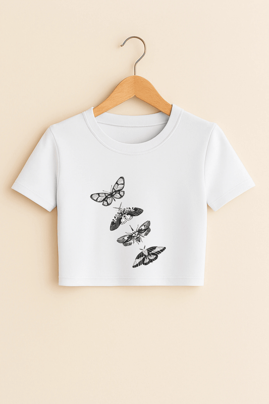 Vintage Moth Graphic Crop Top in White - The Vibed Vines