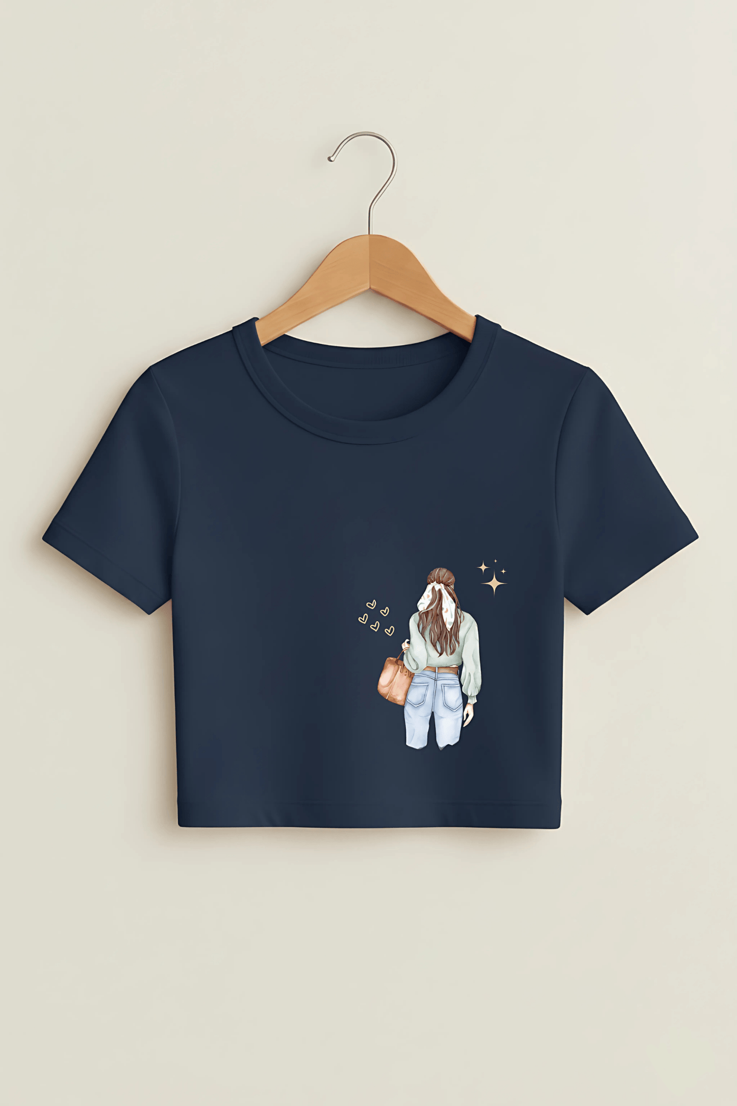 "Stylish Traveller" Graphic Crop Top in Navy Blue - The Vibed Vines